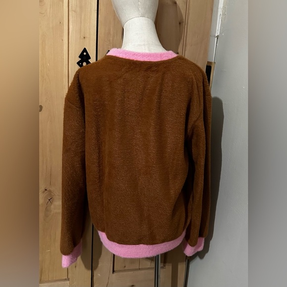 NWT Anthropologie Maeve Cozy Ringer Sweatshirt Cozy Brown Pink Women's Sweater - Picture 7 of 9